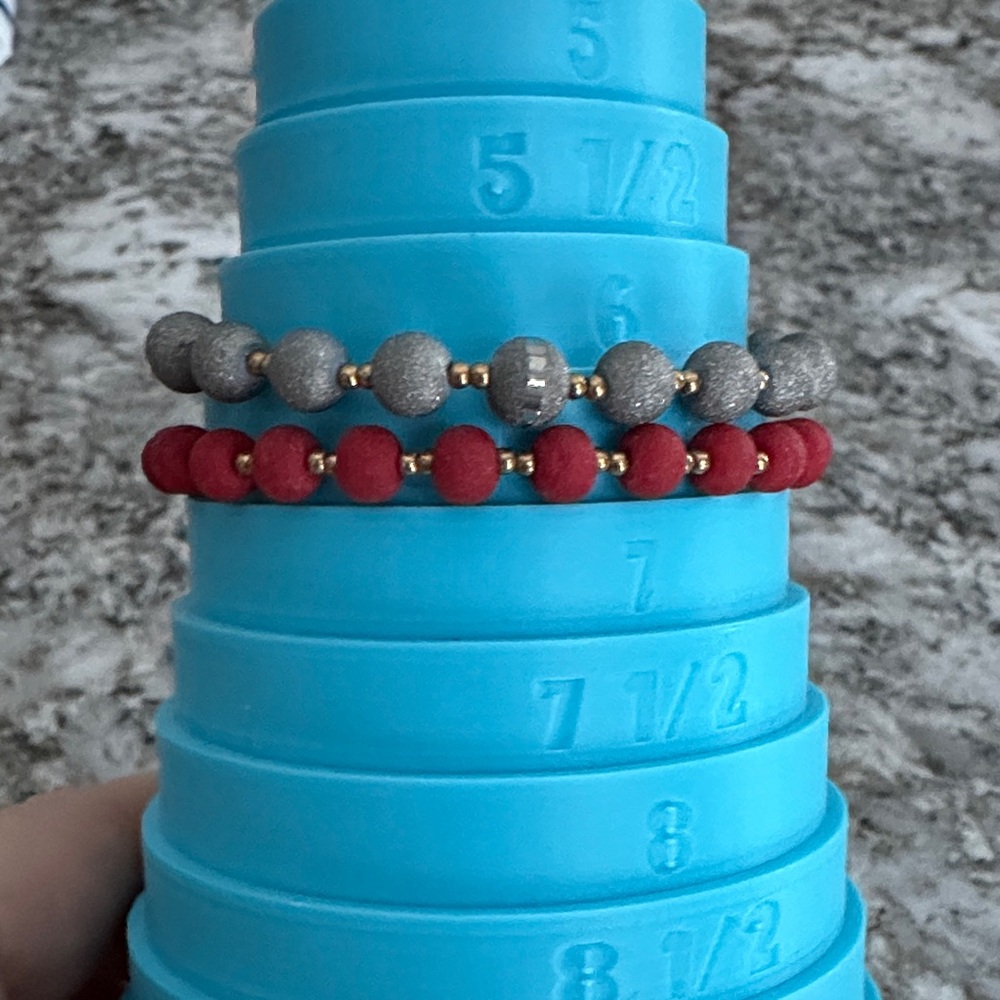 Red and Silver Beaded Bracelet Set